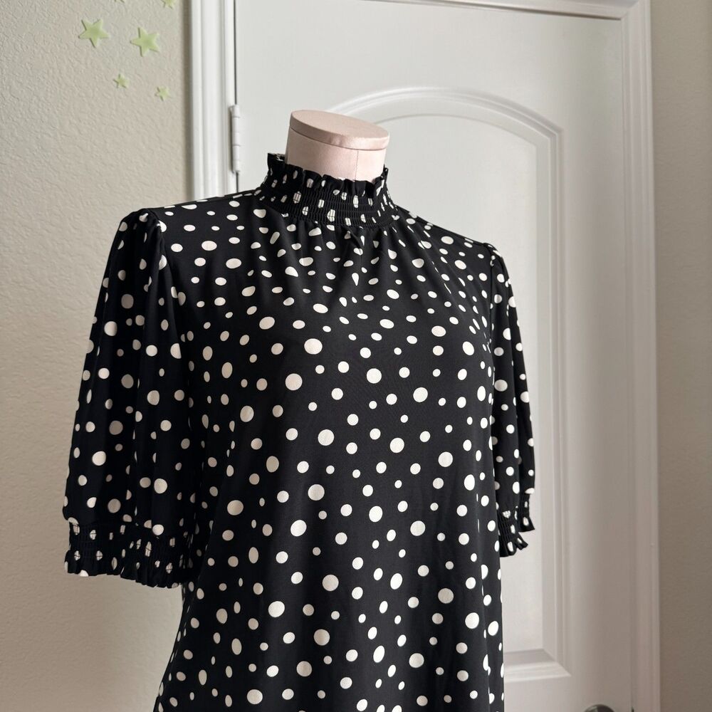 Anne Klien women's black and white polka dot blouse- S
